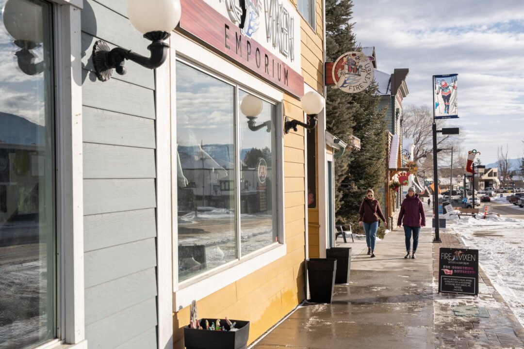 Winter streetscape in Invermere, British Columbia